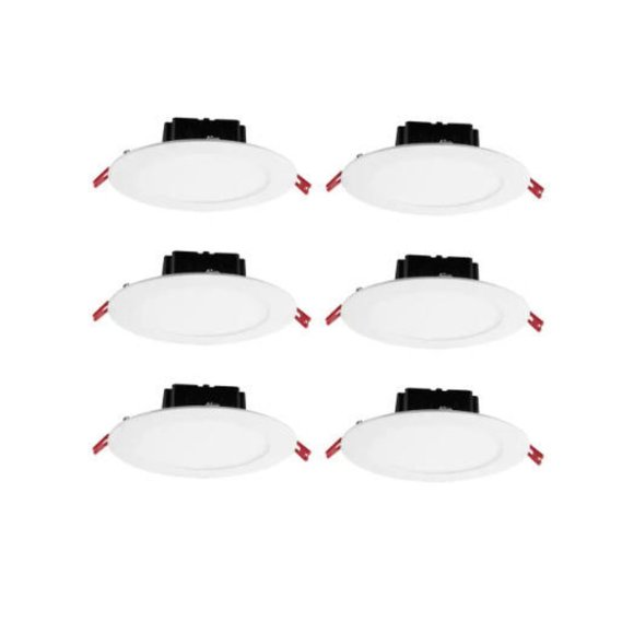 6 in. White Flush Round Wet Rated LED Integrated Recessed Lighting Kit (6-Pack) - Picture 1 of 5